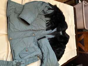 M. Miller Blue Ski Jacket with Real Fur Collar and Fringe Detail